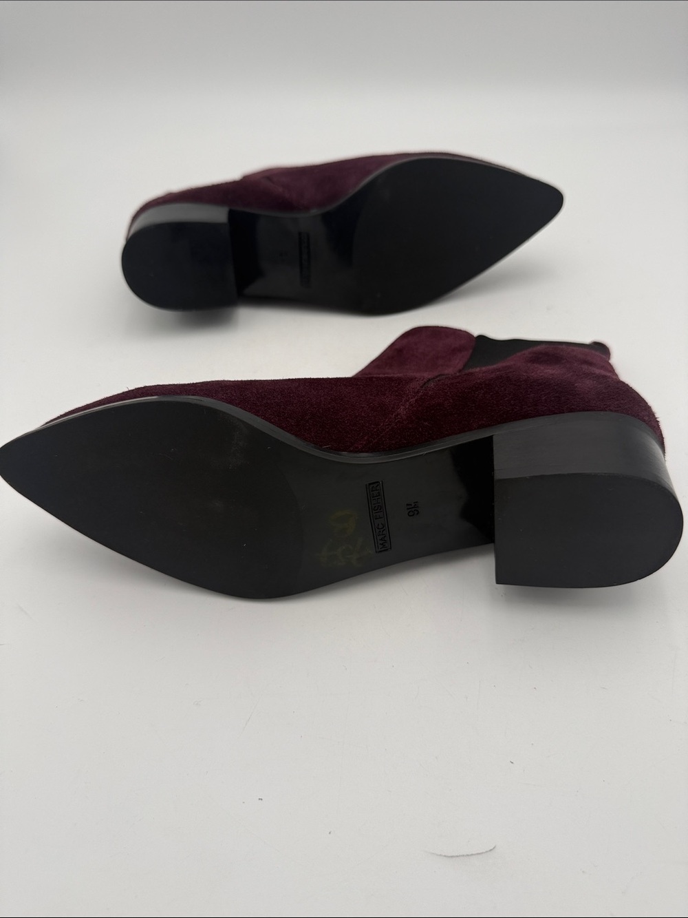 Marc Fisher Burgundy Suede Pointed Chelsea Booties women 9M pull on casual retro - Picture 7 of 16